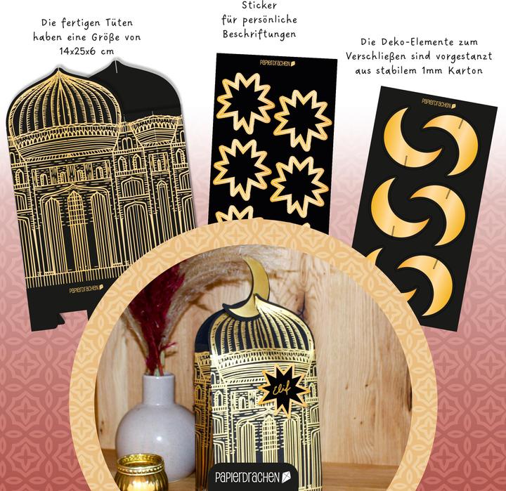 Produktbild Papierdrachen Giveaway Tüten Moschee schwarz gold - Set 2 (Geschenktüte, 6 x)