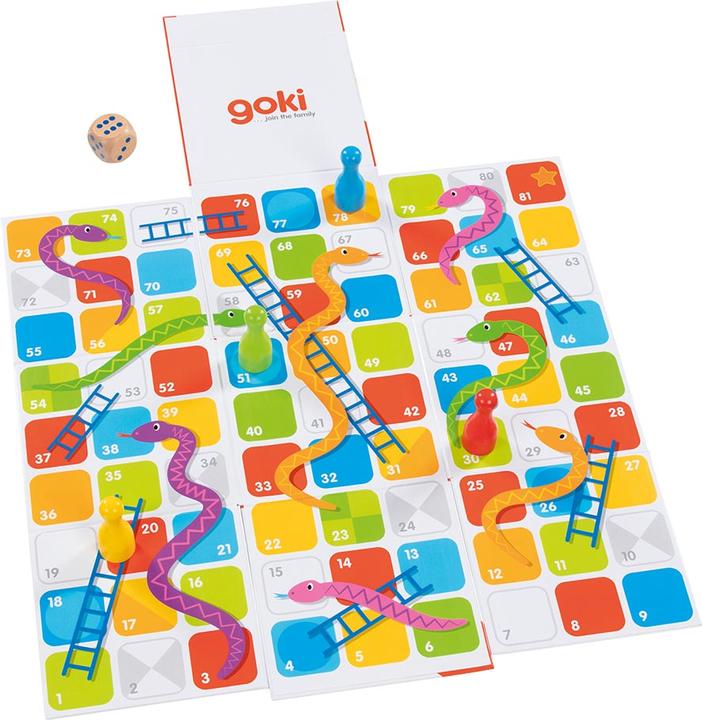 Actual product image Goki XXL snakes & ladders in a fold-out cube