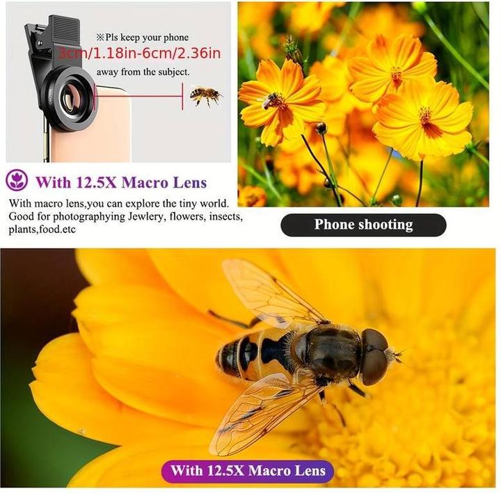 Produktbild PhoneLook APEXEL Smartphone Kamera Objektiv Aufsatz 2 in 1 Ultra Weitwinkel 0.45x Objektiv & Super Makro Linse