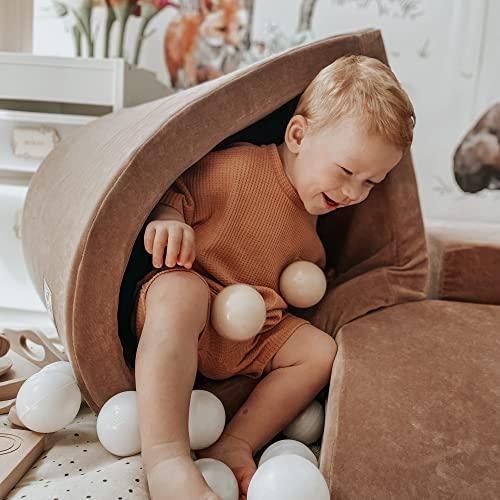 Actual product image Activity Board Foam playground with ball pool 200x45cm/100 balls for children - baby soft bricks, velvet, beige: