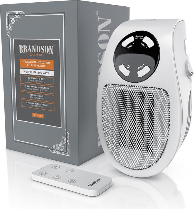 Image du produit Brandson Mini ventilateur de poche 500 W, chauffage céramique pour salle de bain avec contrôle de la (500 W)
