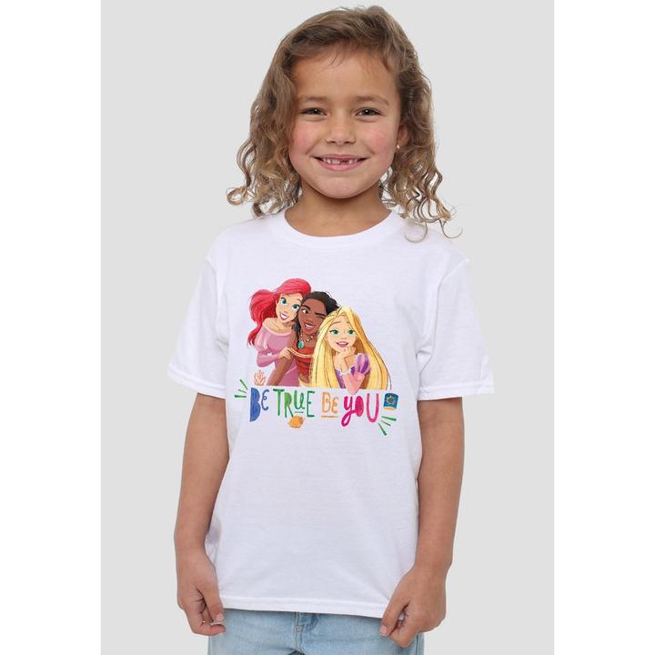 Actual product image Disney Princess Childrens/Kids Be True, Be You Ariel Moana Rapunzel T-Shirt (128)
