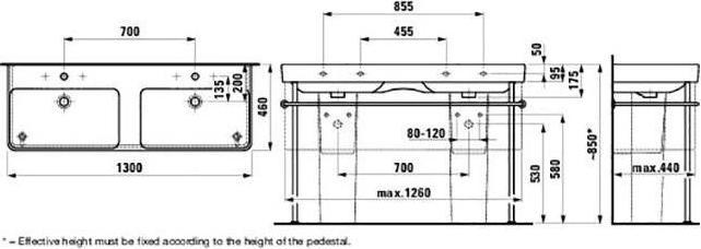 Image du produit Laufen Lavabo double PRO S 1300x460mm m ÜL 1 HL-exécution blanc LCC (460 mm, 1300 mm)