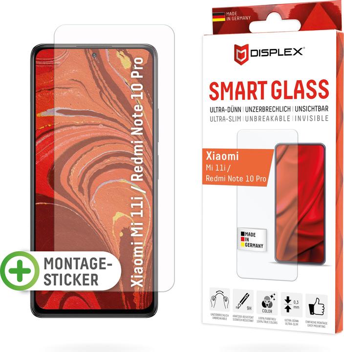 Immagine prodotto Displex Smart Glass, Displayschutzfolie (1 Pezzo/i, Xiaomi Redmi Nota 10 Pro, Xiaomi Mi 11i)