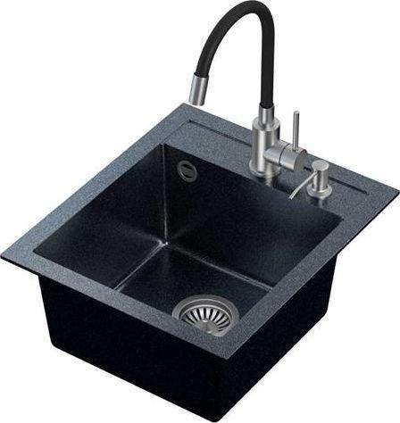 Productafbeelding Steiner ART JOHNNY 100 (43x50x20,3) Steingran Art Silver Black Pearl met handhevel, Maggie Tap en Dispen (500 mm, 430 mm)