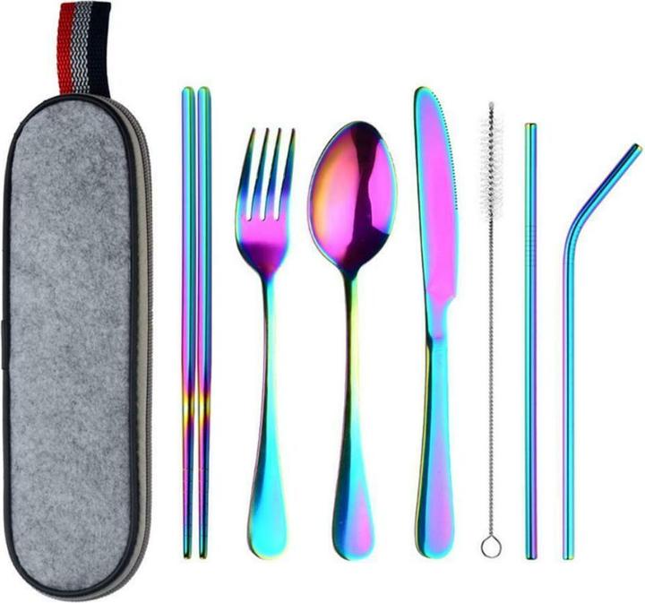 Actual product image JTI Travel cutlery, 8-piece - rainbow (1 Piece, Cutlery set)