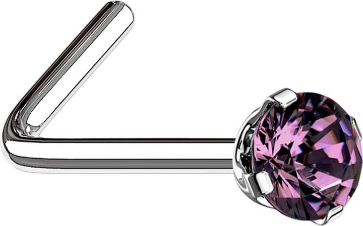 Immagine prodotto Star Piercing Borchia da naso angolata in argento con cristallo rotondo viola incastonato (Acciaio chirurgico 316L)