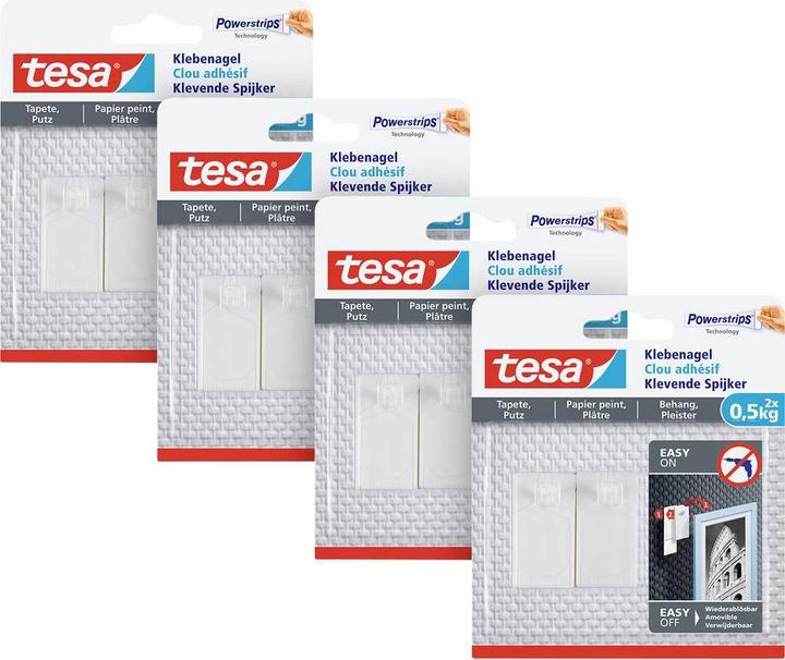 Produktbild tesa Klebenagel für Tapete & Putz, 0,5kg Halteleistung, spurlos ablösbar & wiederverwendbar, 8 Nägel
