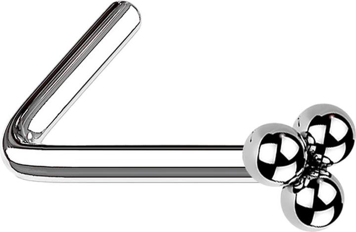 Star Piercing Nasenstecker gewinkelt silber drei Kugeln (ohne Messing, Chirurgenstahl 316L)