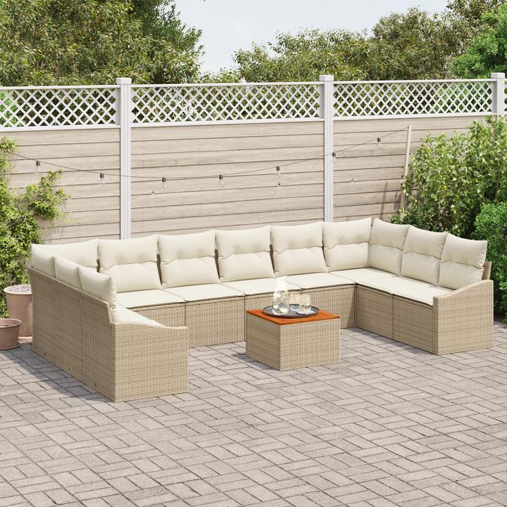 Actual product image VidaXL 11-piece garden sofa set with cushions Beige poly rattan