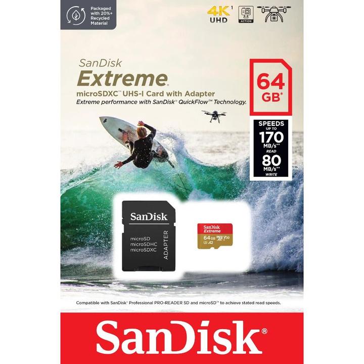 Image du produit SanDisk Extreme (64 Go, microSDXC, U3, UHS-I)