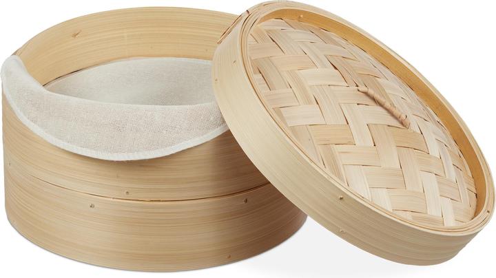 Relaxdays Bamboo Steaming Basket, Asian (26 cm, Plant materials)