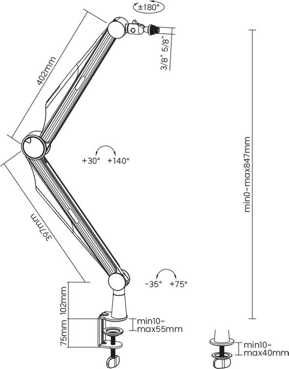 Image du produit Wiltec Bras de microphone 80cm Bras articulé Support de table 3/8" & 5/8" Microphones Studio