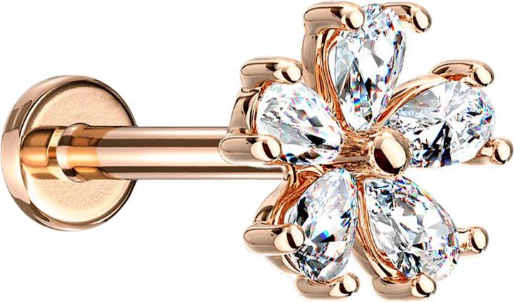 Produktbild Star Piercing Micro Labret Innengewinde rosegold Blume mit Kristalltropfen (Messing, Chirurgenstahl 316L)