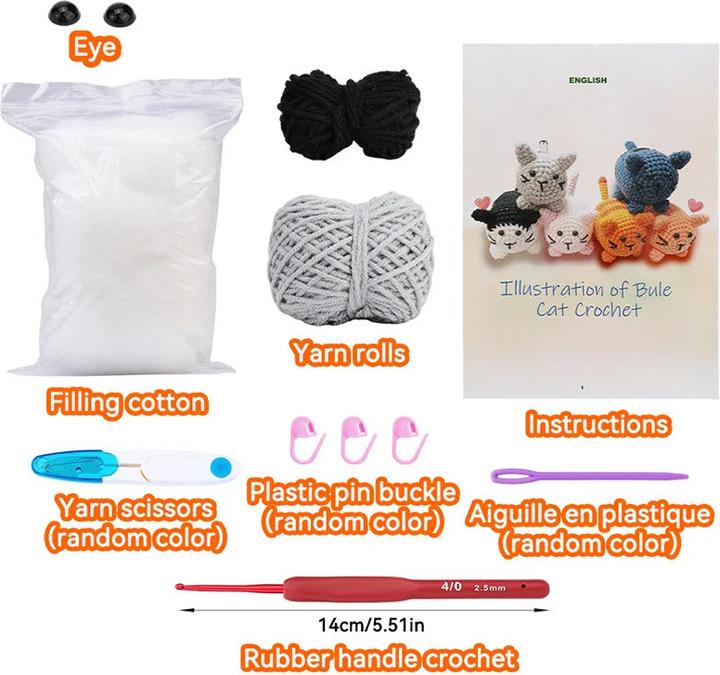Image du produit Activity Board Kit Crochet Chat pour débutants avec fil à tricoter en coton Fil Aiguilles Crochet Outil Tricot