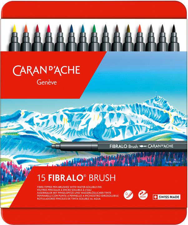 Caran d'Ache Fibralo Brush Metallschachtel (Multicoloured, 15 x)