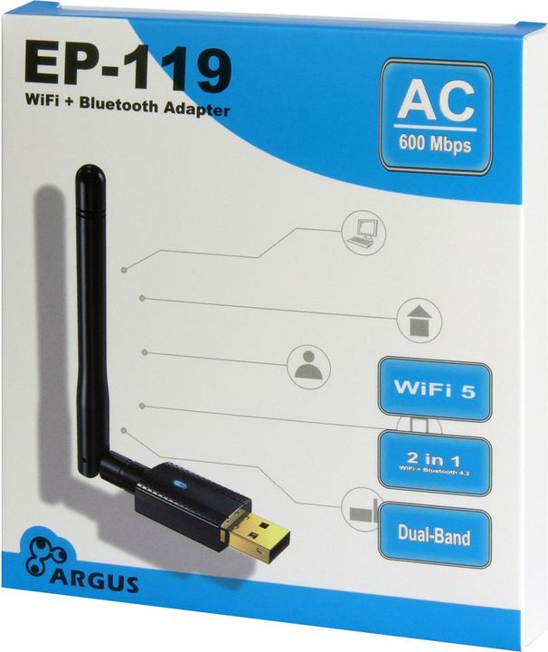 Image du produit Intertech Inter-Tech Adaptateur Wi-Fi 5 USB Argus EP-119, Bluetooth 4.2 (USB 2.0)