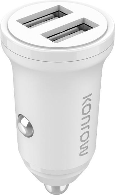 Actual product image Konrow KCC12AAW - Cigar Lighter Adapter 2 USB A Ports - 12W Fast Charge, White (Compatible, B