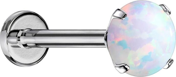 Star Piercing Micro Threadless Labret silber Opal weiss gefasst (Titan G23, ohne Messing)