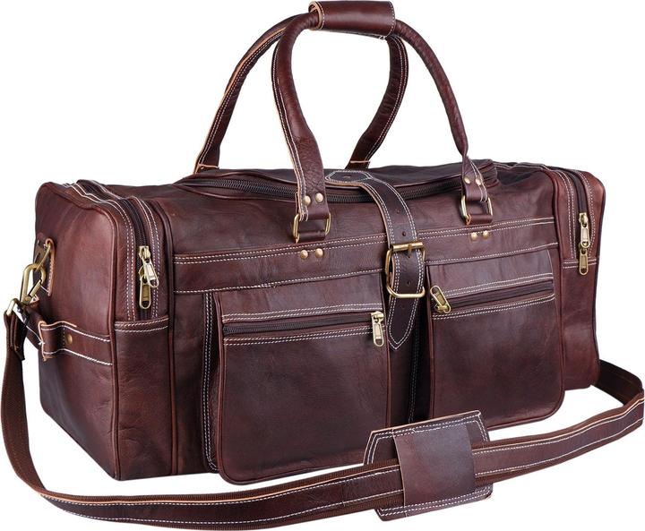 Produktbild Only-Bags.Store Herren Echtleder Overnight Weekender Travel Duffel Bag, Vintage Brown Large Duffel Bag, Echtleder