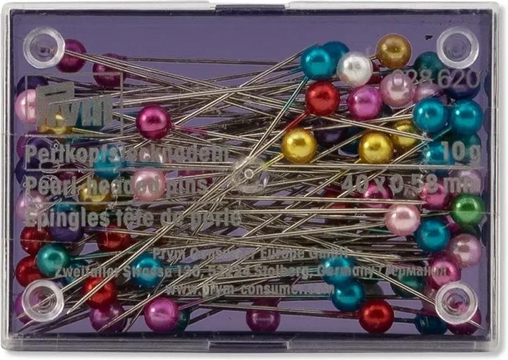 Actual product image Prym Pearl head pins, assorted colours 0.58 x 40 mm, box 10 g