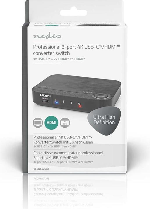 Image du produit Nedis Convertisseur HDMI ™ | 1x USB-C™ / 2x HDMI™ entrée | 1x HDMI™ sortie | 1 voie | 4K@60Hz | 18 Gbps