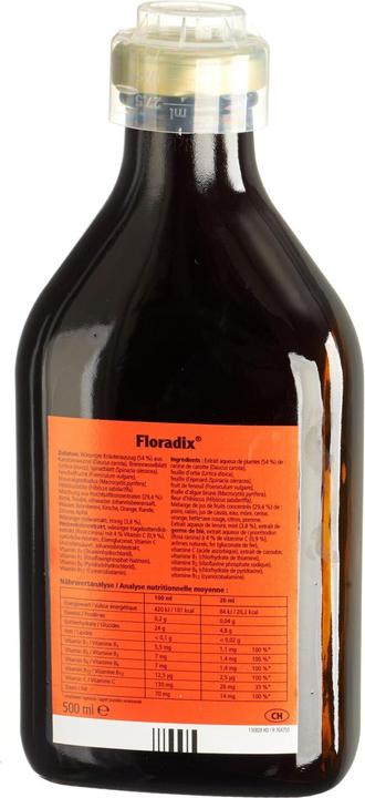 Nutritional values and ingredients Floradix Iron (1 Piece, Liquid, 600 g)