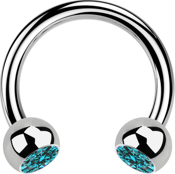 Star Piercing Micro Circular Barbell silber mit zwei Kugeln Kristall aqua (ohne Messing, Titan G23)