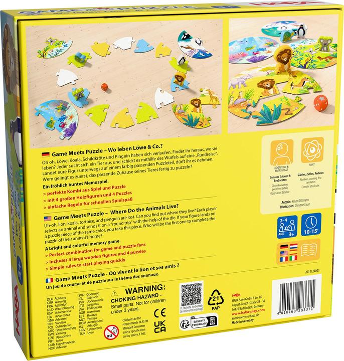 Actual product image Haba Game meets puzzle - Where do lions & co. live? (German)