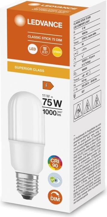 Actual product image Ledvance OSRAM LED Comfort stick mat 1000lm 11W/927 (75W) E27 daempbar (E27, 11 W, 1000 lm, 1 x, F)