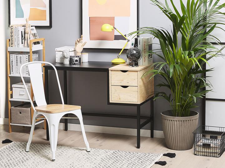 Produktbild Beliani Schreibtisch schwarz / heller Holzfarbton 100 x 48 cm 2 Schubladen HARPER (100 x 48 cm)
