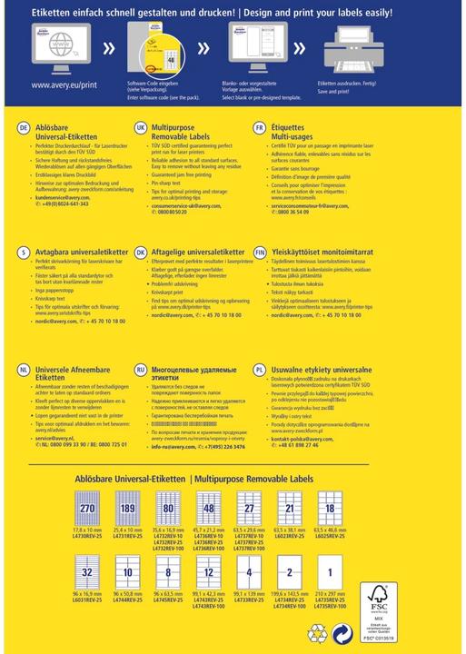 Produktbild Avery Etiketten, ablösbar, Home Office, Kleinpackung