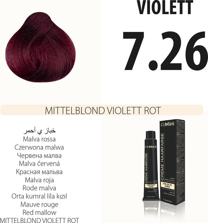 Actual product image FemMas 7.26) Hair Color Medium Blonde Purple Red 100ml (Mıttelblond Vıolett Red 100ml)
