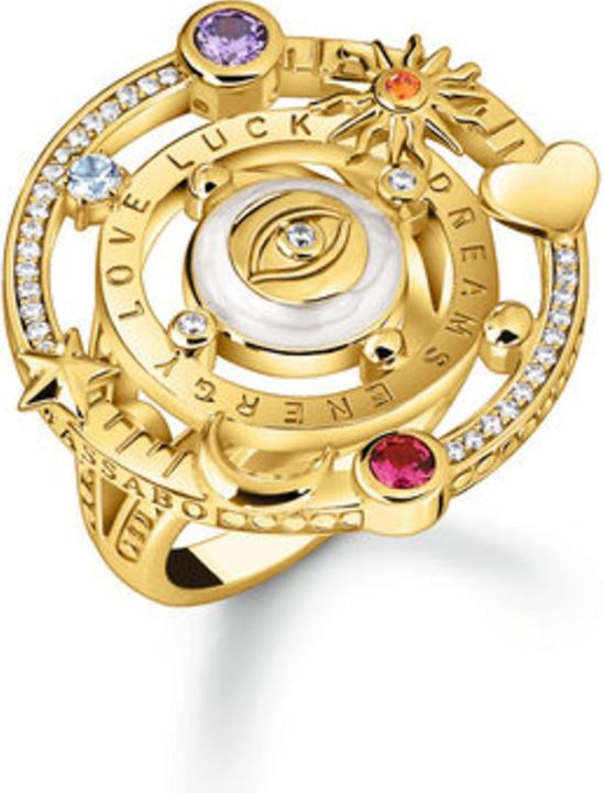 Image du produit Thomas Sabo Bague cocktail au design cosmique plaqué or avec pierres multicolores (54, Argent 925)