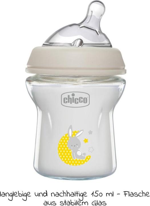 Produktbild Chicco Babyfläschchen NATURAL FEELING Glas Sauger Silikon langsamer Fluss UNI 0m+ (150 ml)