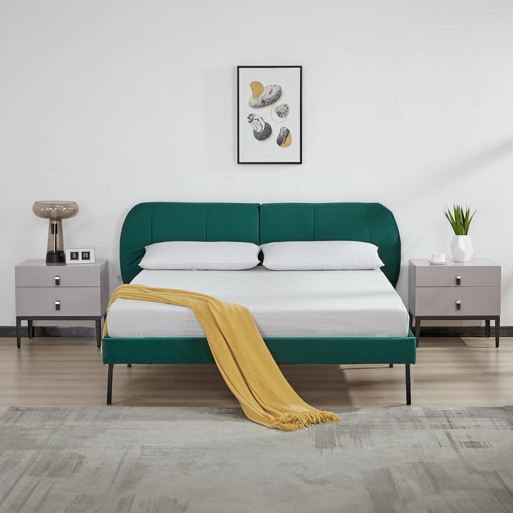 Actual product image En.Casa Upholstered bed Porvoo velvet 140x200 cm dark green (140 x 200)