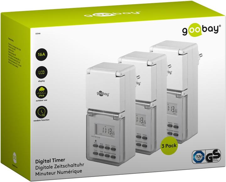 Produktbild Goobay Digitale Zeitschaltuhr IP44, 3 Stück, Weiss