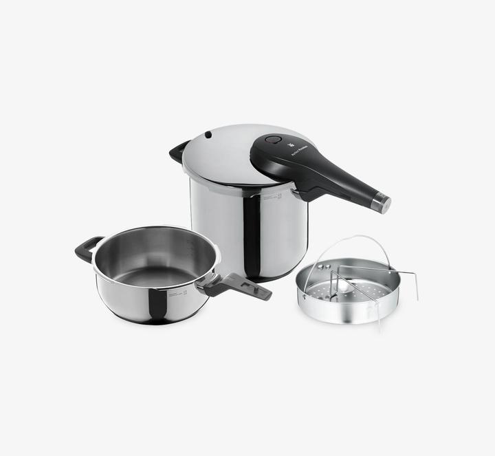Produktbild WMF Schnellkochtopf 3tlg 4,5+3,0l Dampfkochtopf Perfect Premium Induktion (22 cm, Dampfkochtopf, Edelstahl)