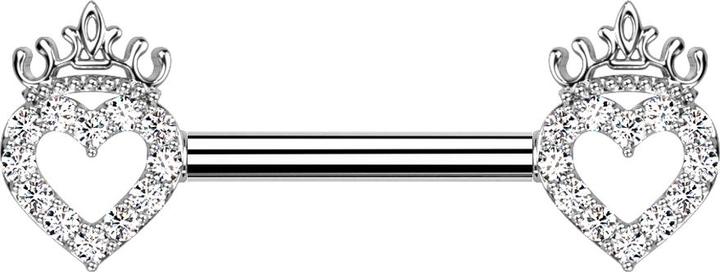 Produktbild Star Piercing Barbell silber Herz und Krone Kristalle silber (Chirurgenstahl 316L, Messing)