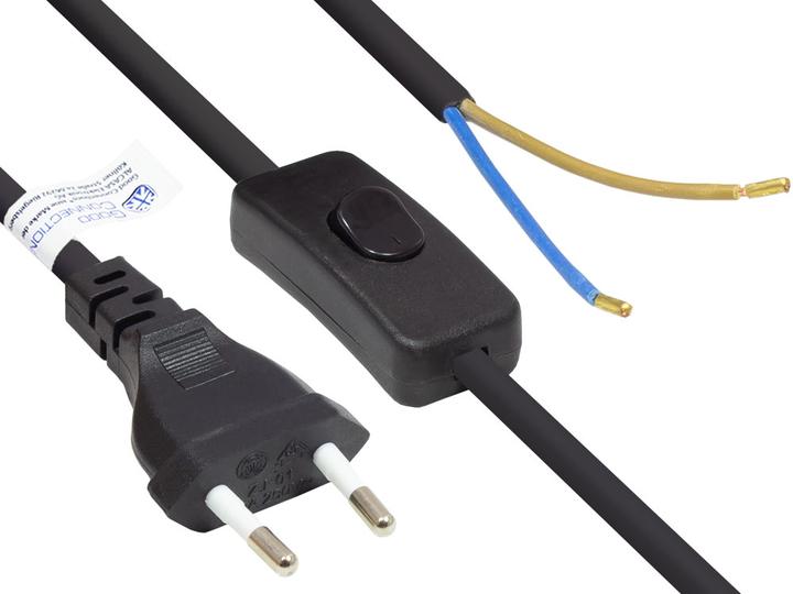 Actual product image Good Connections Euro power cable Euro plug type C (straight) to stripped ends, with switch, black, 0.75 mm², 1 (1.50 m)
