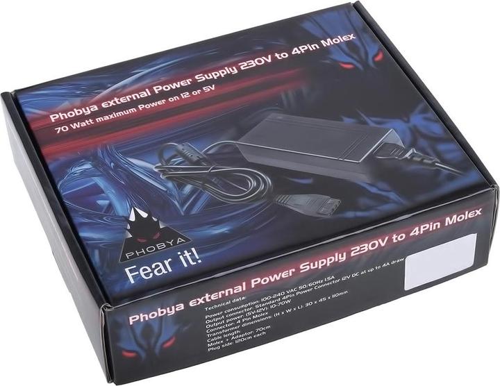 Produktbild Phobya Externes Netzteil 230V auf 4Pin Molex (70 W)