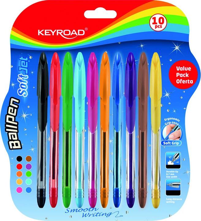 Keyroad Stylo à bille classique soft jet, 0,7 mm, 10 pcs, blister, mélange de couleurs (10 x)