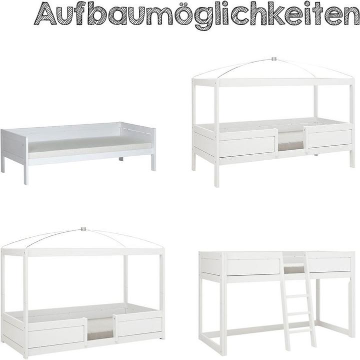 Produktbild Lifetime Kidsrooms 4 in 1 Bettkombination mit Stoffdach Dino und Rueckwand mit deluxe Lattenrost