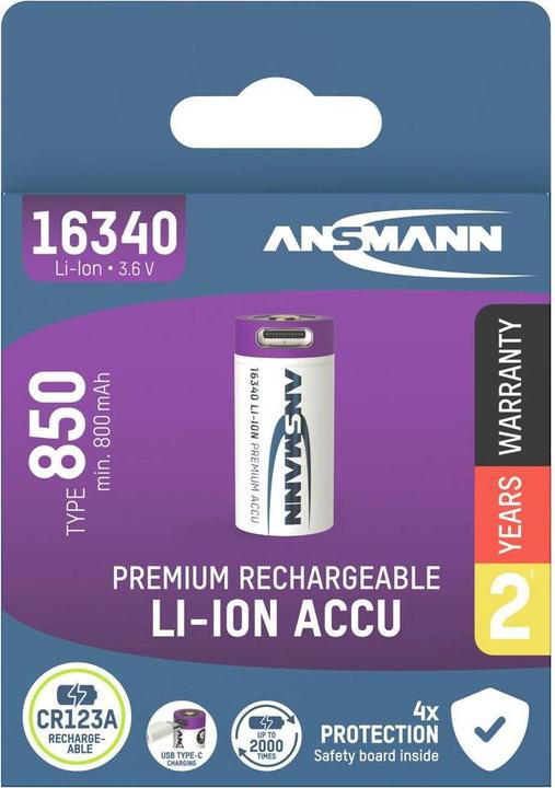 Produktbild Ansmann 16340 Li-Ion Akku (1 Stk., 16340, 850 mAh)