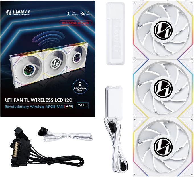 Actual product image Lian-Li UNI FAN TL Wireless LCD Lüfter, ARGB, PWM, 3er-Pack inkl. Controller - Reverse Blade, 120 mm (120 mm, 3 x)