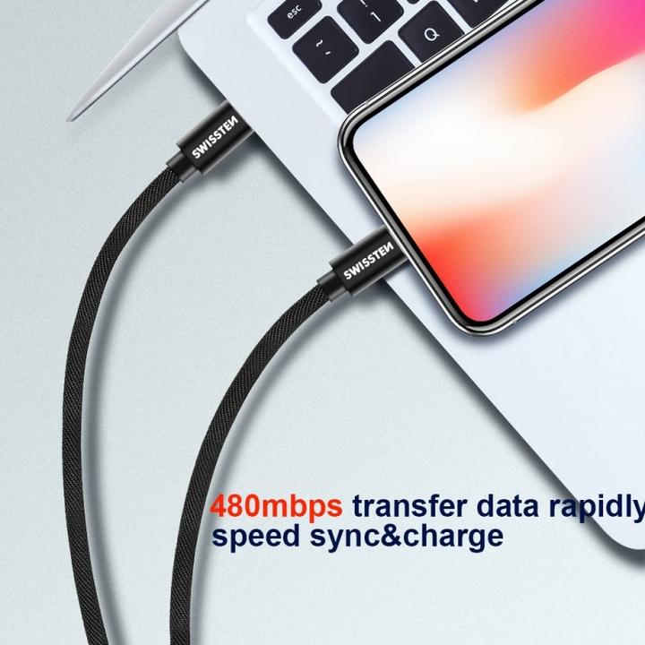 Image du produit Swissten Câble de données textile USB-C / Lightning MFi 1.2 M (1.20 m, USB 3.2 Gen 1)