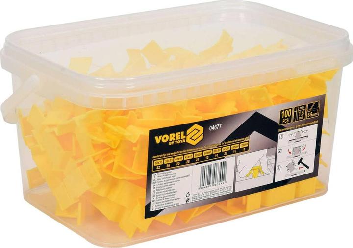 Toya Système de nivellement de carreaux Vorel, 100 pièces dans un seau pratique, montage sans outil