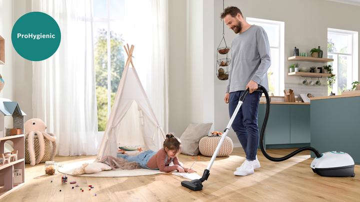 Actual product image Bosch Hausgeräte Series 4, Vacuum cleaner with bag, ProHygienic, White, BGD41HYG