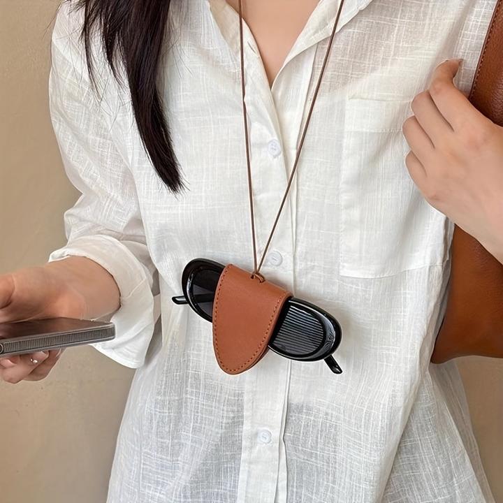 Actual product image Only-Bags.Store PU leather glasses case with neck strap - Portable magnetic sunglasses holder - Universal Fit