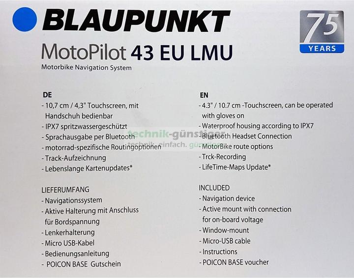 Actual product image Blaupunkt MotoPilot 43 EU LMU, motorbike, pedestrian navigation device (4.30")